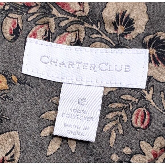 Vintage Charter Club Cottagecore PrairieFloral Shirt Dress Size 12  Green Tapest - Picture 2 of 10